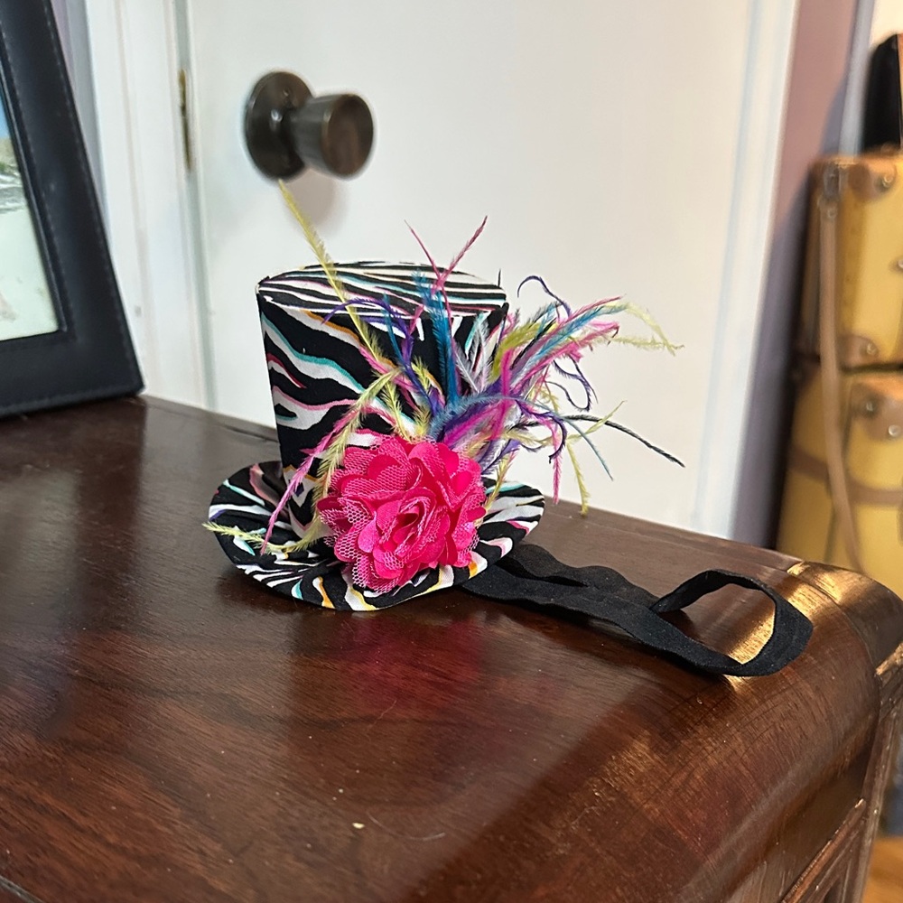 Vibrant Zebra Print Mini Top Hat with Pink Accent; Facinator